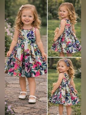 Pippa & Julie Floral Dress Set Baby | Pink Trim Bloomers Outfit